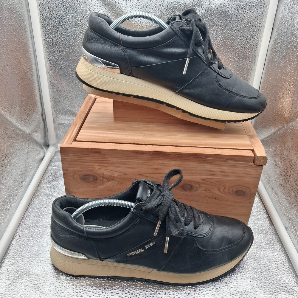 Michael Kors Allie Trainer Sneakers Black Leather Women Size:9.5/41 Shoe